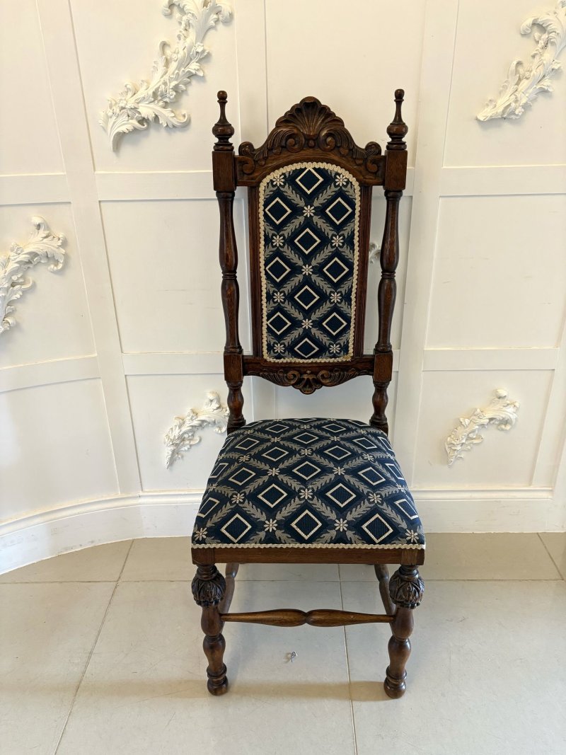 Antique Quality Victorian Pair of Carved Oak Side/Hall Chairs - Image 12